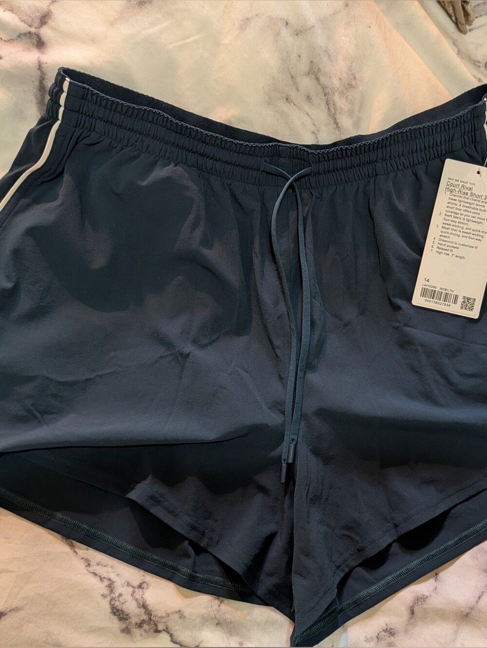 BNWT Lululemon Court Rival 3" Lined Short In Indochine Blue/Light Ivory Size 14